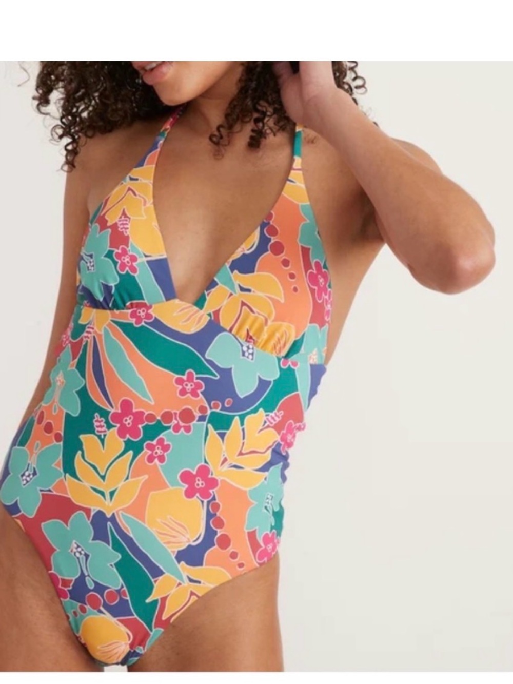 Marine Layer Plunge One Piece Swimsuit Medium Hibiscus Tropical Hawaiian Large - Picture 3 of 15